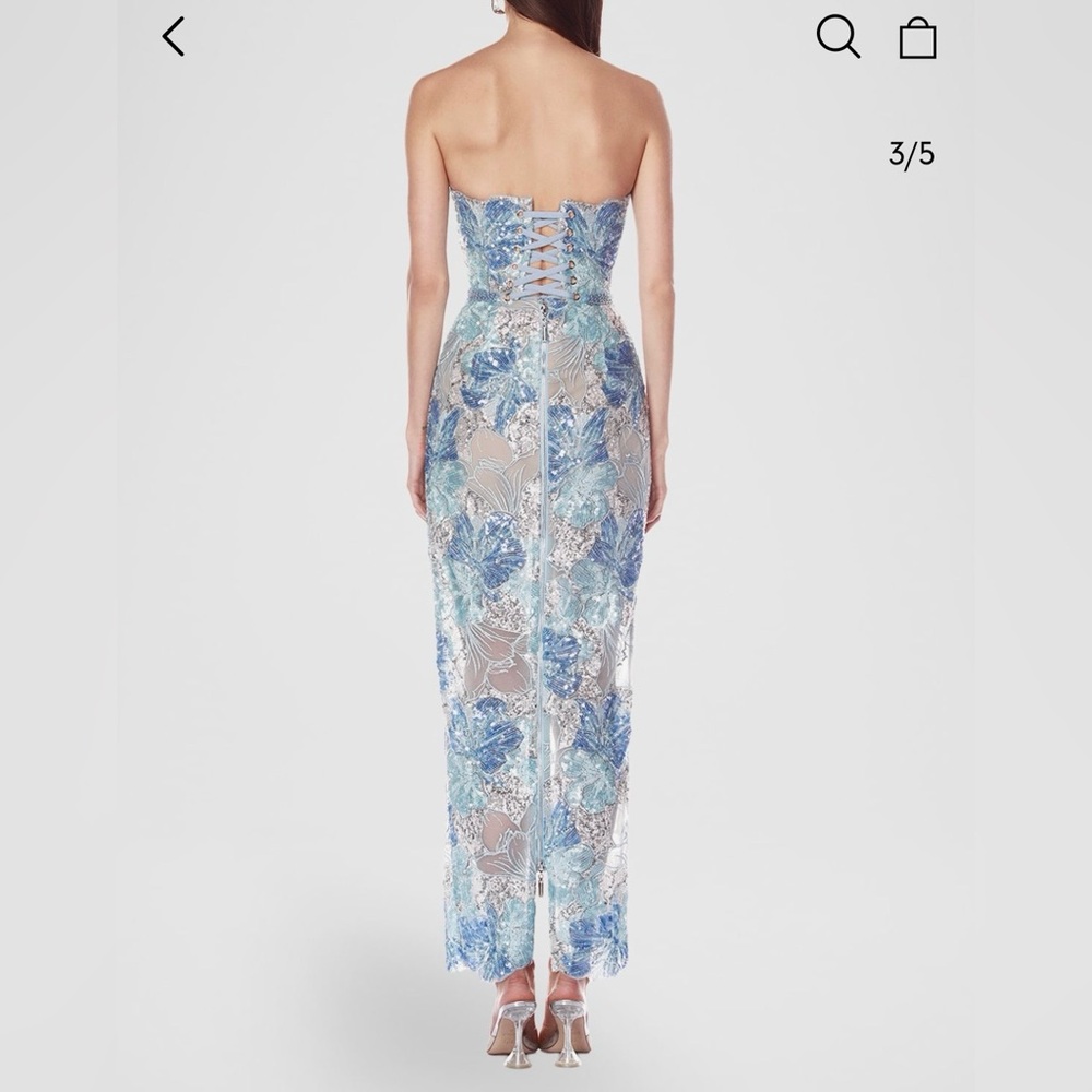BRONX AND BANCO Jasmine Maraya Strapless Sequined Midi Dress - Powder Blue - Picture 3 of 10